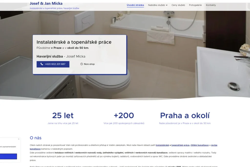 Webové stránky - Havarijní služba - instalatér
