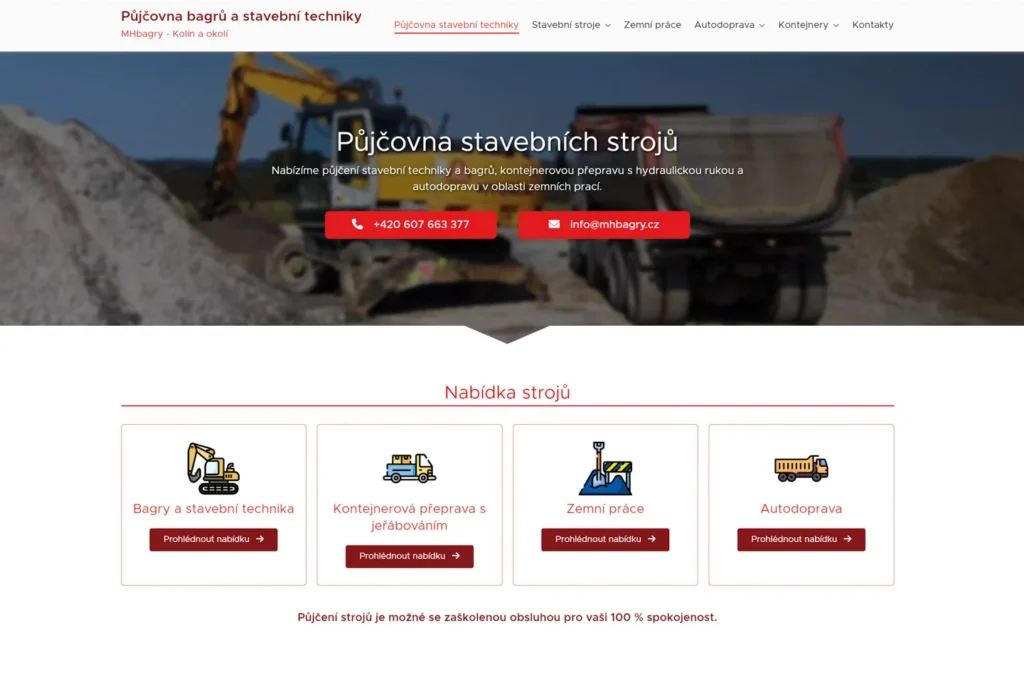 Webové stránky - Půjčovna bagrů a stavební techniky