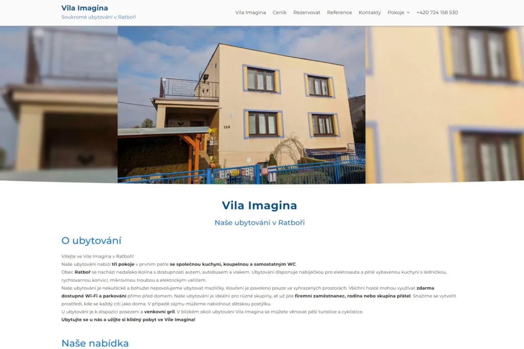 Webové stránky - Vila Imagina - Ubytování