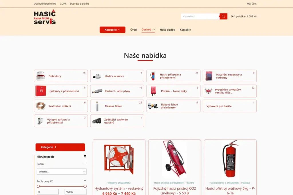 Webové stránky - Eshop - Hasič SERVIS Kolín